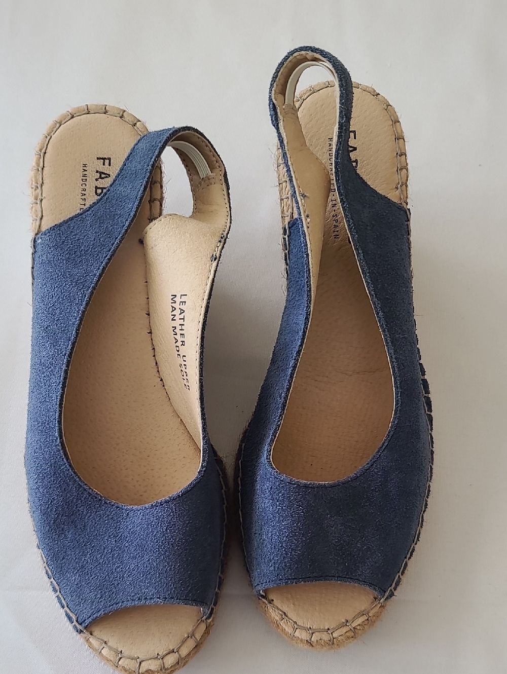 Fabiolas Blue Suede Peep-Toe Slingback Espadrilles 38